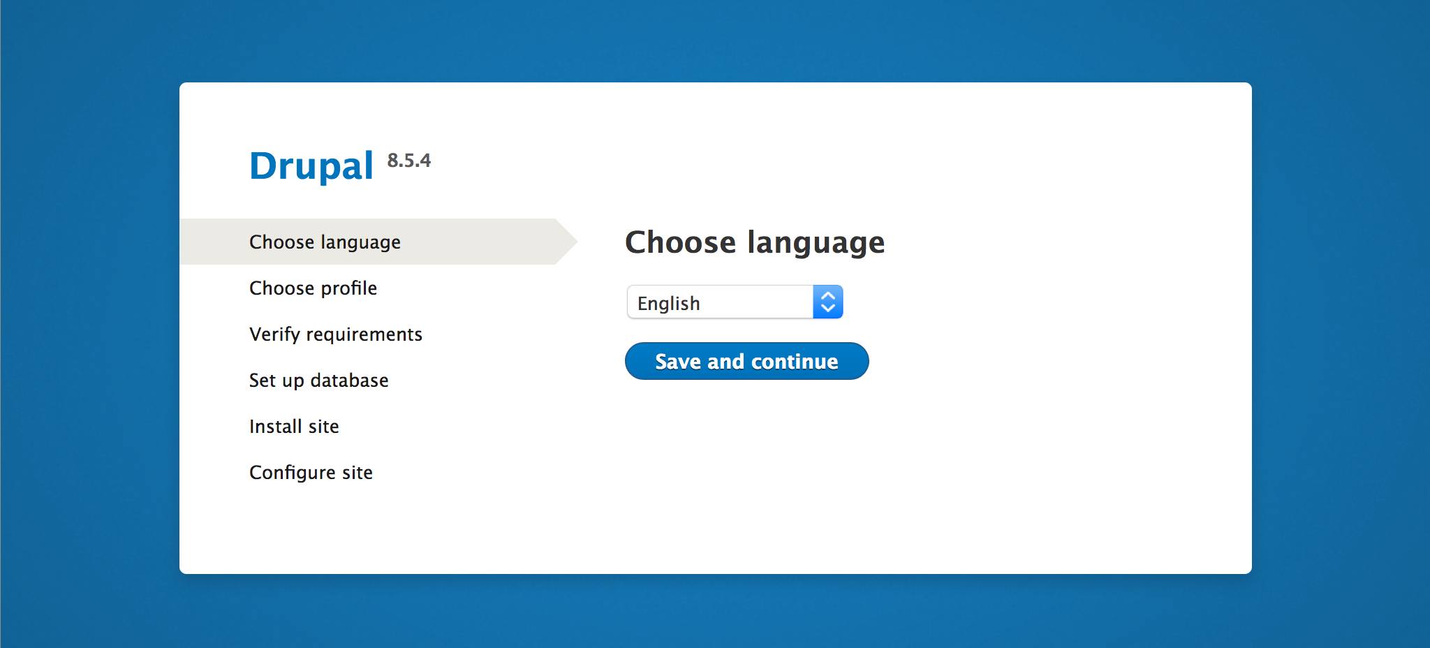 Drupal setup screen in the web browser - 'Choose language' page Drupal setup screen in the web browser - Choose language page