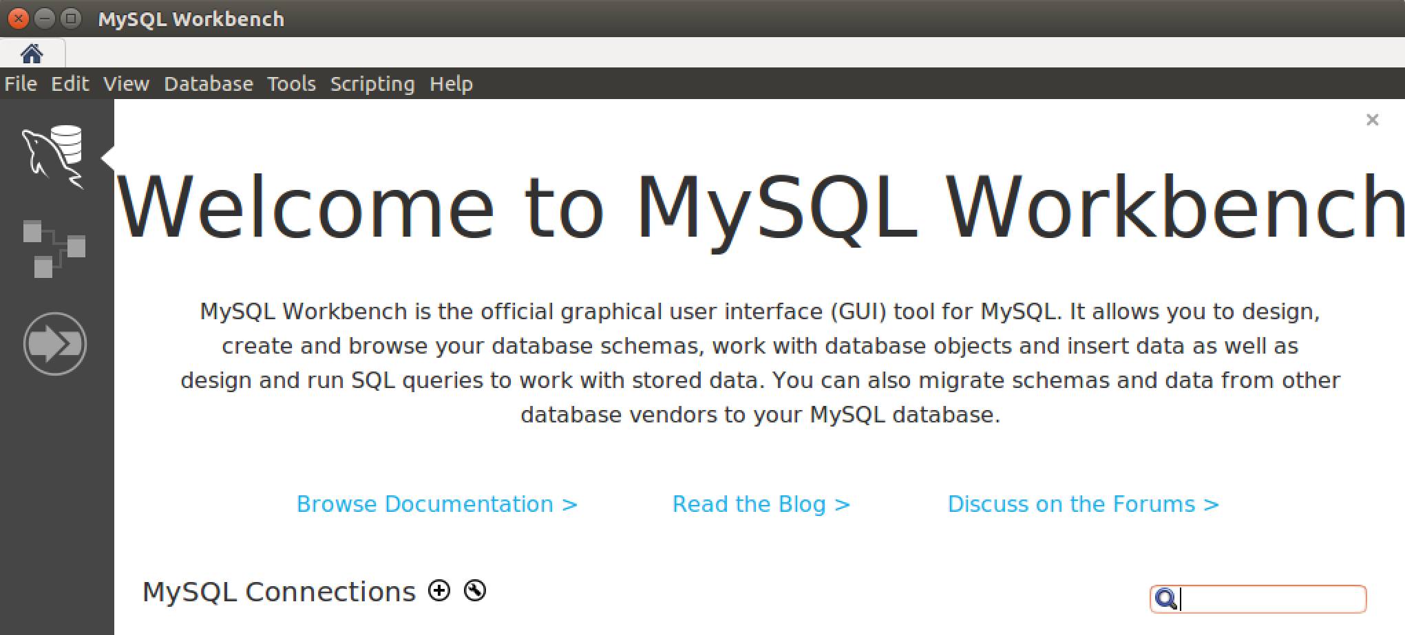 MySQL Workbench Welcome Screen MySQL Workbench Welcome Screen